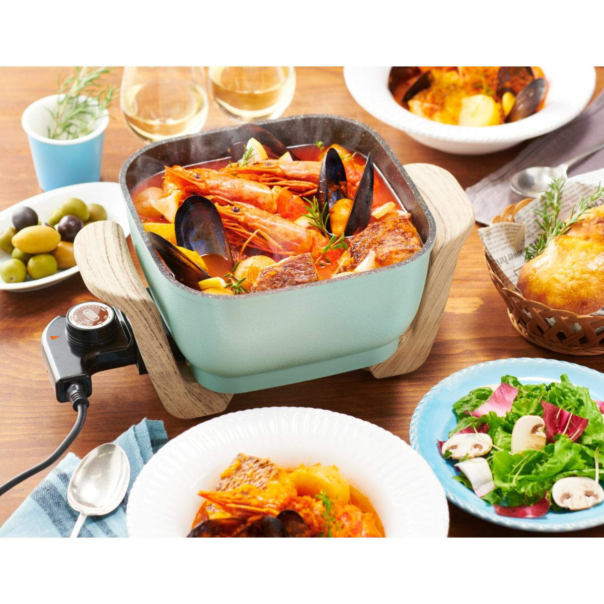 Toffy トフィー コンパクトマルチ電気鍋 PALE AQUAの説明画像9