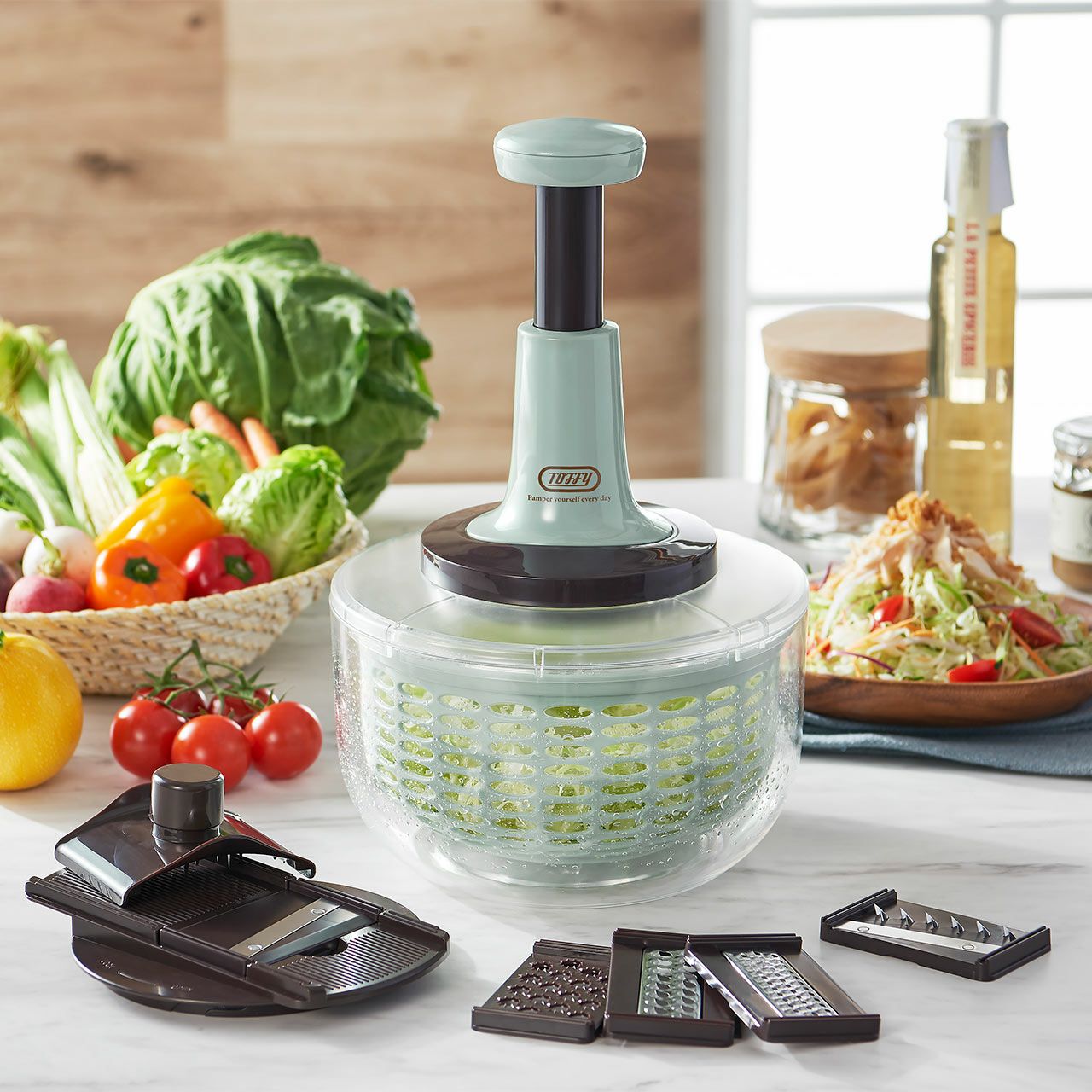 Toffy トフィー プッシュサラダスピナー＆スライサーセット|《公式
