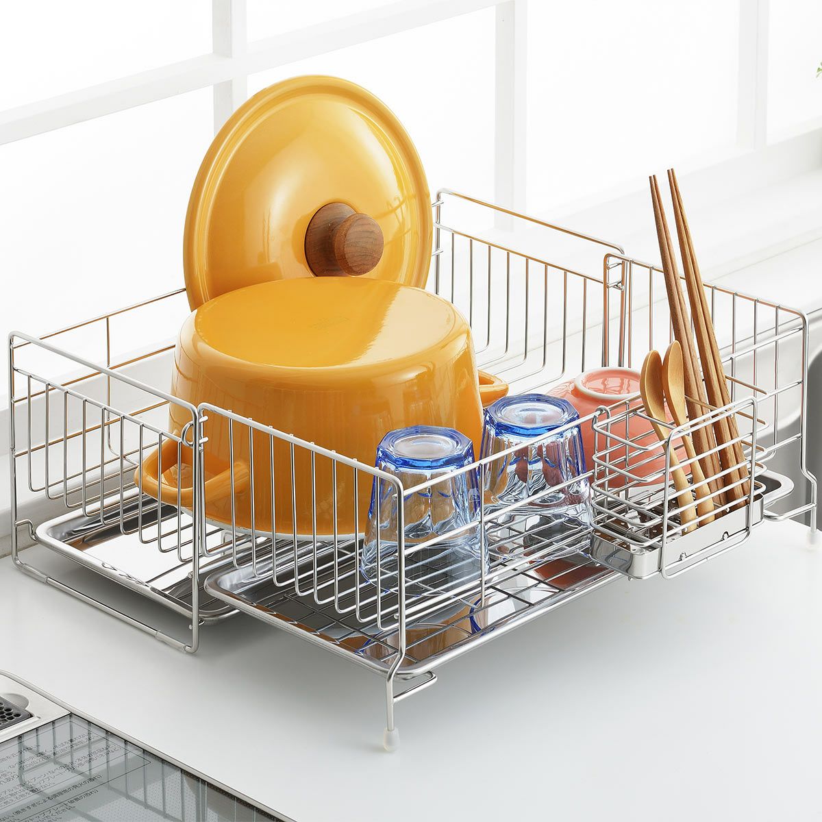 ヨシカワ オールステンレス広げて使える水切りラックの説明画像3