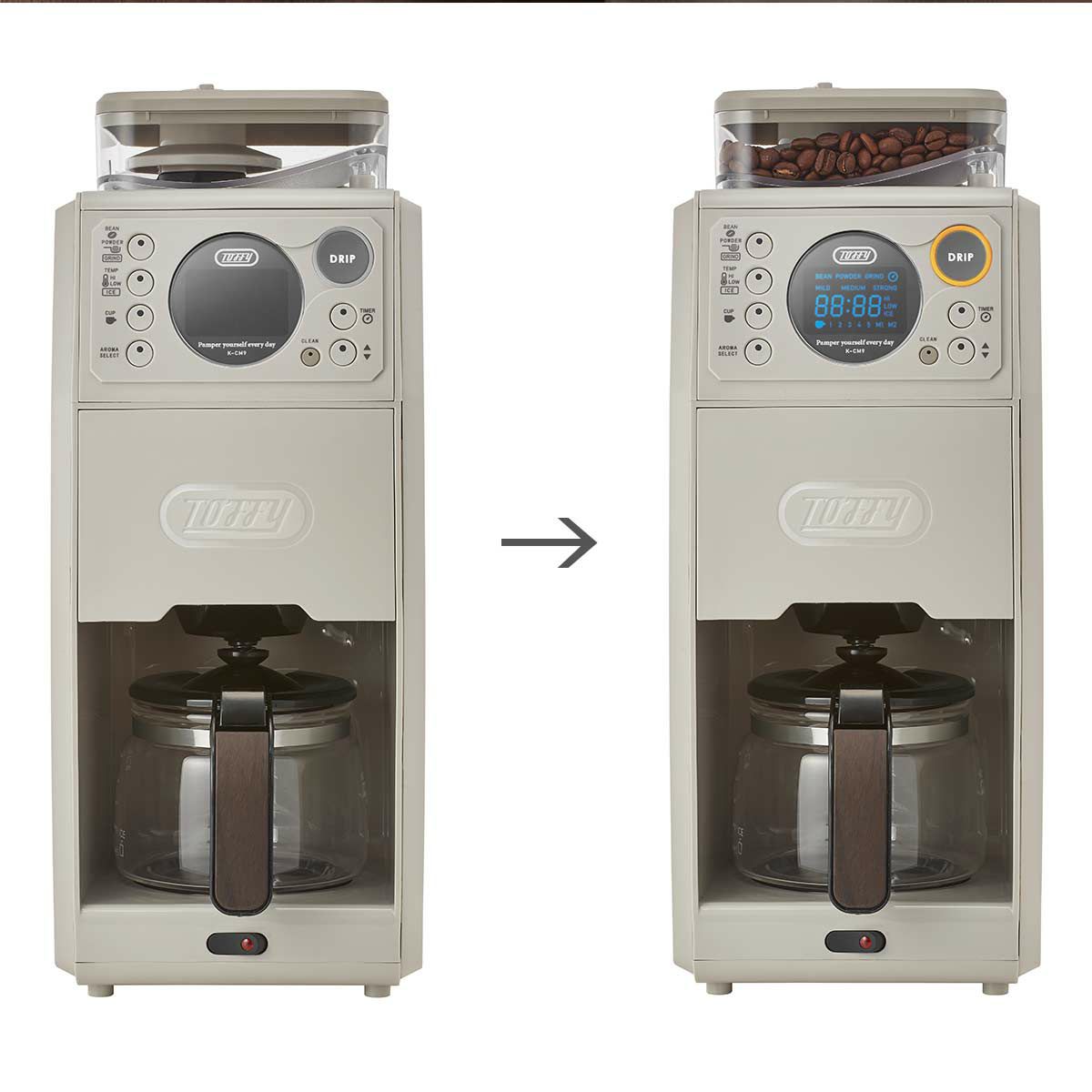Toffy トフィー 全自動ミル付カスタムドリップコーヒーメーカーの説明画像3