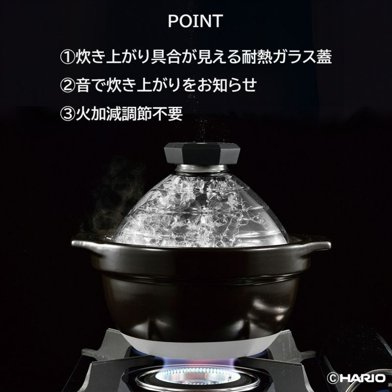 ハリオ HARIO フタがガラスのご飯釜2～3合《公式》キッチン用品